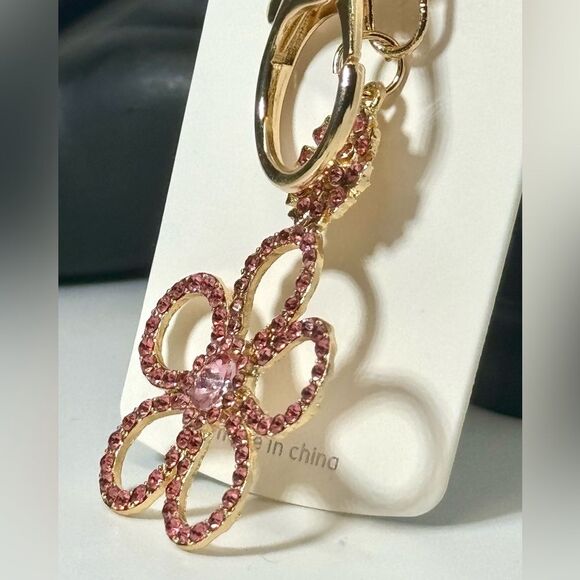 Crystal Flower Keychain Charm - Pink & Gold Accent - Picture 5 of 5